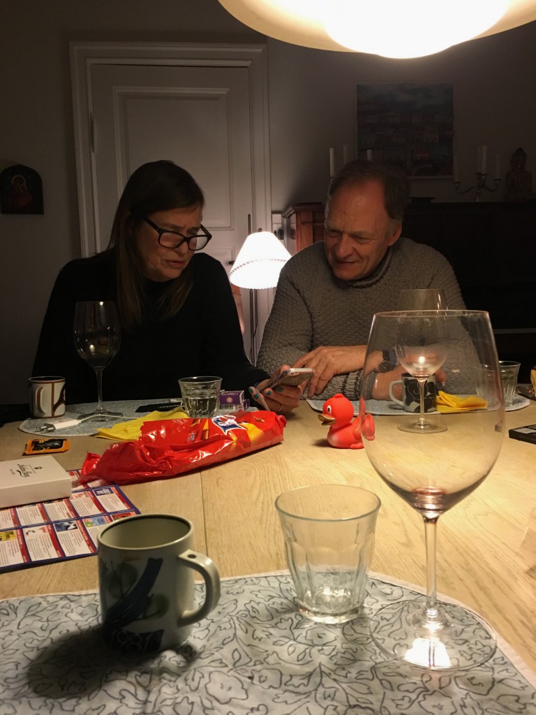 Jette and Hans-Erik across the table at dinner