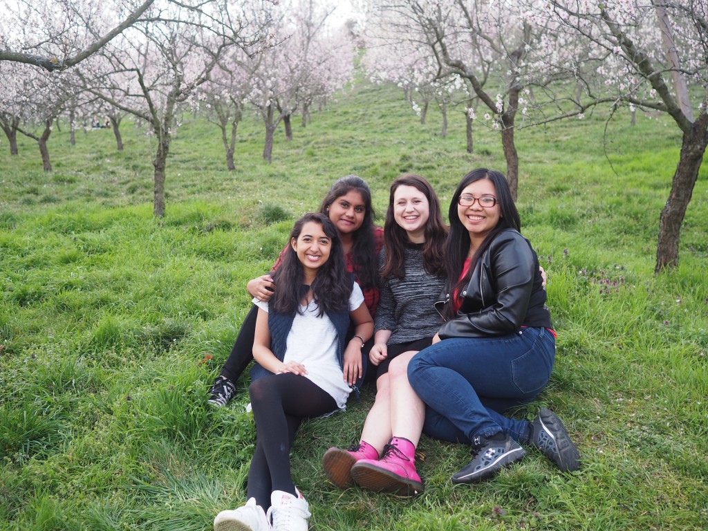 modeling with the cherry blossoms (reward for climbing a really tall hill)