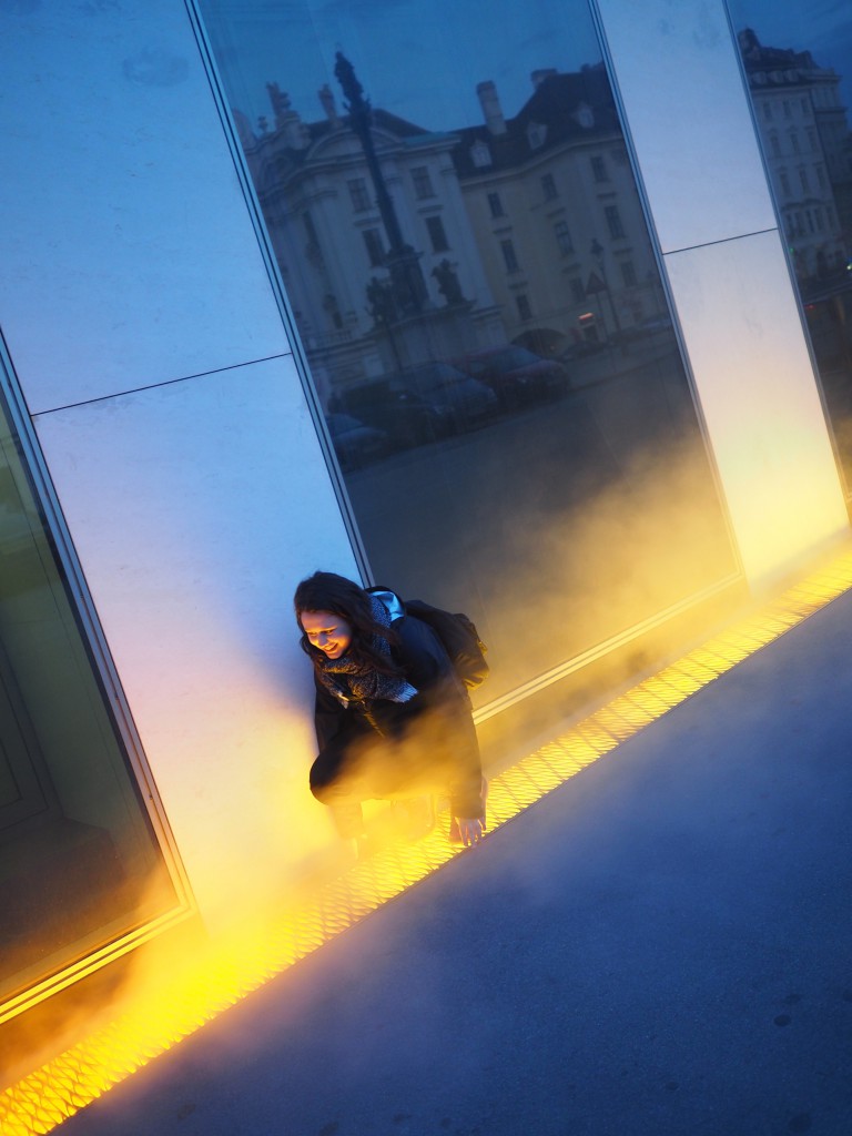 yellow smoke of new ideas (shot in Vienna of an artistic street exhibition) 